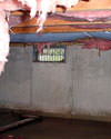 Minnesota crawl space with vents, showing mold, rot, and fiberglass insulation dripping off the ceiling.