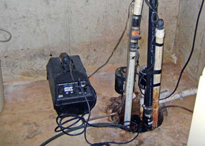 Pedestal sump pump system installed in a home in Brooklyn Park