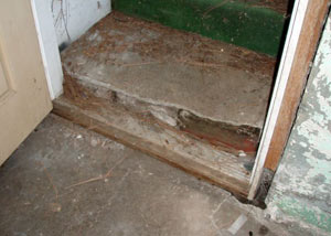 A flooded basement in Hastings where water entered through the hatchway door